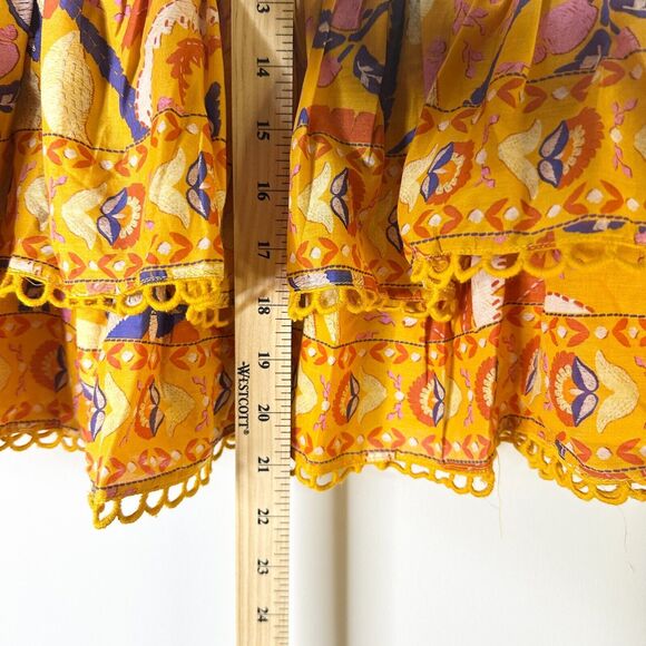 FARM RIO Skirt Women XL Orange Yellow 100% Cotton Palms Party Smocked Mini NWT - Picture 6 of 10